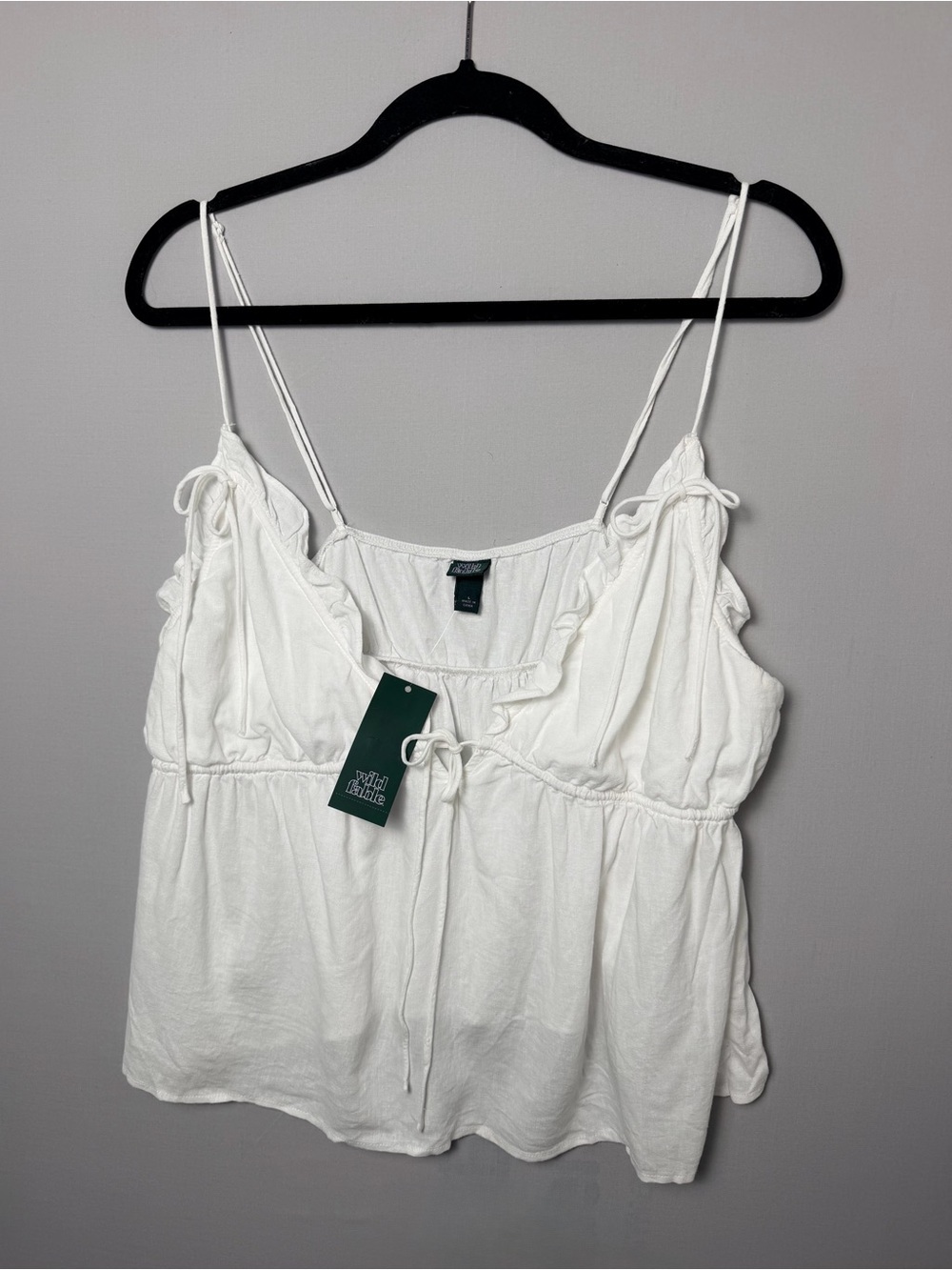 NWT Wild Fable White Linen-Blend Ruffle Cami Babydoll Tank Top - Size L